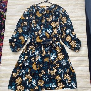 Navy dress from loft with turquoise and yellow/gold flowers